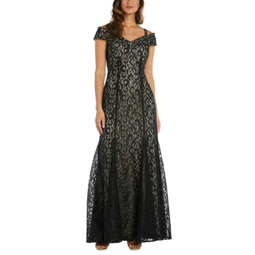 アールアンドエムリチャーズ レディース ワンピース トップス Off-The-Shoulder Lace Gown Black Nude アールアンドエムリチャーズ レディース ワンピース トップス Off-The-Shoulder Lace Gown Black Nude