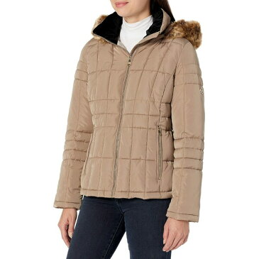 カルバンクライン レディース コート アウター Women's Quilted Down Jacket with Removable Faux Fur Trimmed Hood Owl