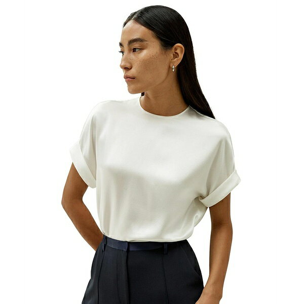 リリーシルク レディース カットソー トップス Women's Contemporary Oversized Silk Top Natural white