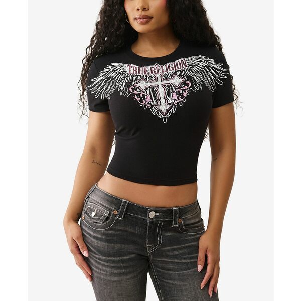 トゥルーレリジョン レディース カットソー トップス Women's Short-Sleeve Crystal Wing Baby T-Shirt..