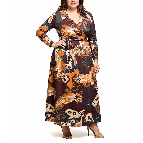 24セブンコンフォート レディース ワンピース トップス Plus Size Paisley Empire Waist Maxi Dress Br..