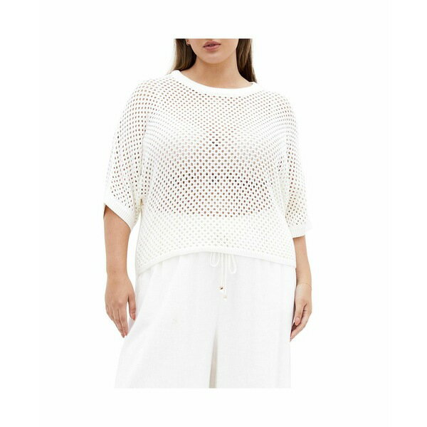 シティーシック レディース ニット&セーター アウター Plus Size Crochet Knit Top Ivory