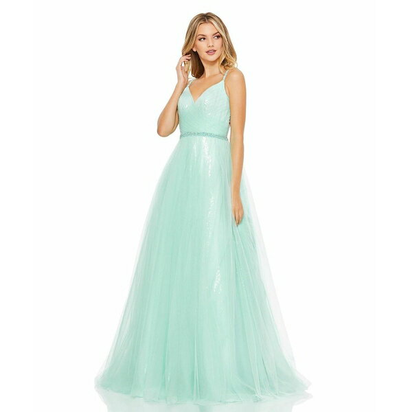 マックダガル レディース ワンピース トップス Women's V Neck Mesh Back Detail Ball Gown Mint