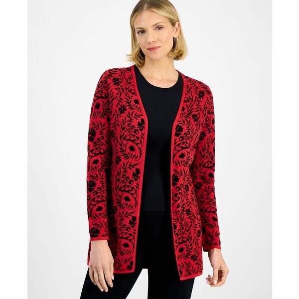 ジェイエムコレクション レディース ニット&セーター アウター Women's Printed Open-Front Cardigan, Macy's Exclusive Canyon Red