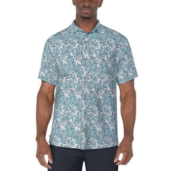 PGAツアー メンズ シャツ トップス Men's Short Sleeve Seersucker Palm Print Golf Polo Shirt Bright White