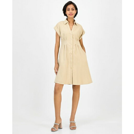 ジュリア ジョーダン レディース ワンピース トップス Women's Pintuck-Waist Shirtdress Khaki ジュリア ジョーダン レディース ワンピース トップス Women's Pintuck-Waist Shirtdress Khaki