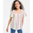 スタイルアンドコー レディース カットソー トップス Women's Square-Neck Top, Exclusively at Macy's Multi Stripe