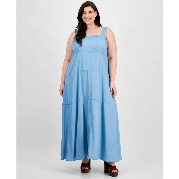 ヴィンスカムート レディース ワンピース トップス Plus Size Square-Neck Smocked-Back Sleeveless Maxi Dress Indigo