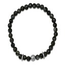 スティールタイム メンズ ブレスレット・バングル・アンクレット アクセサリー Mens Sterling Silver and Gray Agate Beaded Stretch Bracelet Two Tone
