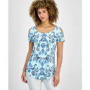 ジェイエムコレクション レディース カットソー トップス Women's Printed Short-Sleeve Cold-Shoulder Top, Created for Macy's Blue Riviera Tiles