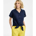チャータークラブ レディース カットソー トップス Women's 100% Linen Tie-Front Shirt, Created for Macy's...