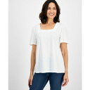 スタイルアンドコー レディース カットソー トップス Style& Co Women's Printed Square-Neck Flutter-Sleeve ...