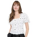 ミューズ レディース カットソー トップス Women's Printed Square-Neck Top White, Black