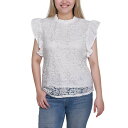 ニューヨークコレクション レディース カットソー トップス Petite Flutter Sleeve Lace Top White