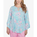 ルビーロード レディース カットソー トップス Plus Size Floral Puff Print Top Capri Blue Multi