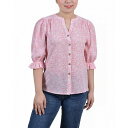 ニューヨークコレクション レディース カットソー トップス Petite Elbow Sleeve Y-Neck Blouse Blush Floral