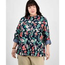 トミー ヒルフィガー レディース カットソー トップス Plus Size Cotton Paisley-Print Utility Shirt Sky Cap...