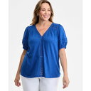 スタイルアンドコー レディース カットソー トップス Plus Size V-Neck Short-Sleeve Contrast-Trim Top, Excl...
