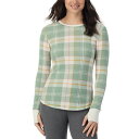 クドルドッズ レディース カットソー トップス Cozy Stretch Thermal Crewneck Top Green Plaid