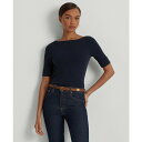 ラルフローレン レディース カットソー トップス Stretch Boatneck Top, PXS-3X Lauren Navy