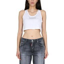 ディースクエアード レディース カットソー トップス White Crop Top With Rhinestone Icon Logo White