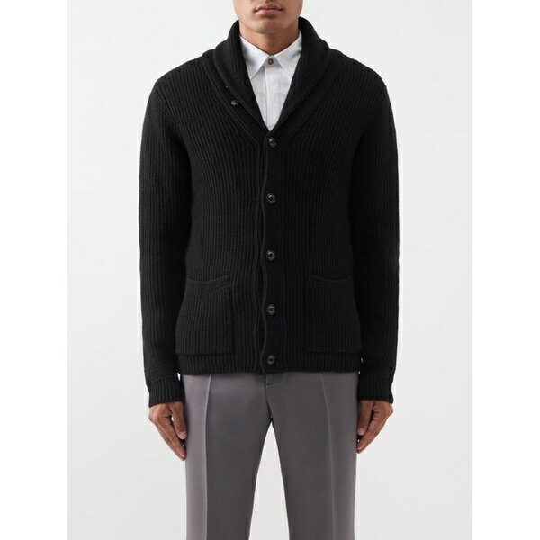 ラルフ・ローレン パープルレーベル メンズ ニット&セーター アウター Shawl-collar ribbed wool-blend cardigan Black