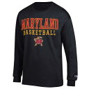 チャンピオン メンズ Tシャツ トップス Maryland Terrapins Champion Basketball Stack Long Sleeve TShirt Black