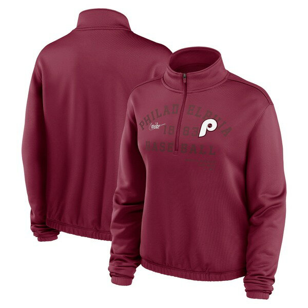 ナイキ ブルゾン レディース ナイキ レディース ジャケット＆ブルゾン アウター Philadelphia Phillies Nike Women's Rewind Splice HalfZip SemiCropped Bubble Hem Sweatshirt Burgundy