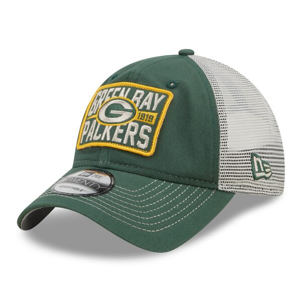 j[G Y Xq ANZT[ Green Bay Packers New Era Devoted Trucker 9TWENTY Snapback Hat Green/Natural