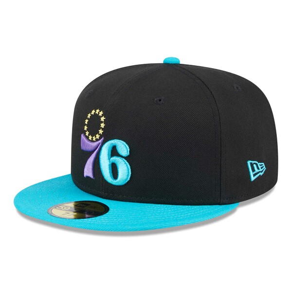 j[G Y Xq ANZT[ Philadelphia 76ers New Era Arcade Scheme 59FIFTY Fitted Hat Black/Turquoise