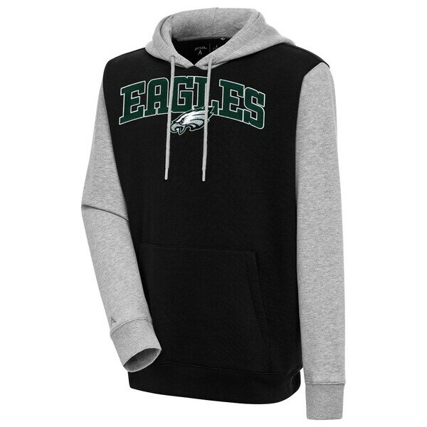 ƥ  ѡåȥ  Philadelphia Eagles Antigua Victory Colorblock Pullover Hoodie Black/Heather Gray