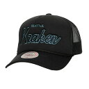 ミッチェル＆ネス ミッチェル&ネス メンズ 帽子 アクセサリー Seattle Kraken Mitchell & Ness Script Side Patch Trucker Adjustable Hat Black