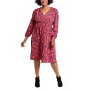 ロンドンタイムス レディース ワンピース トップス Plus Size Smocked-Trim Long-Sleeve Dress Red/Navy