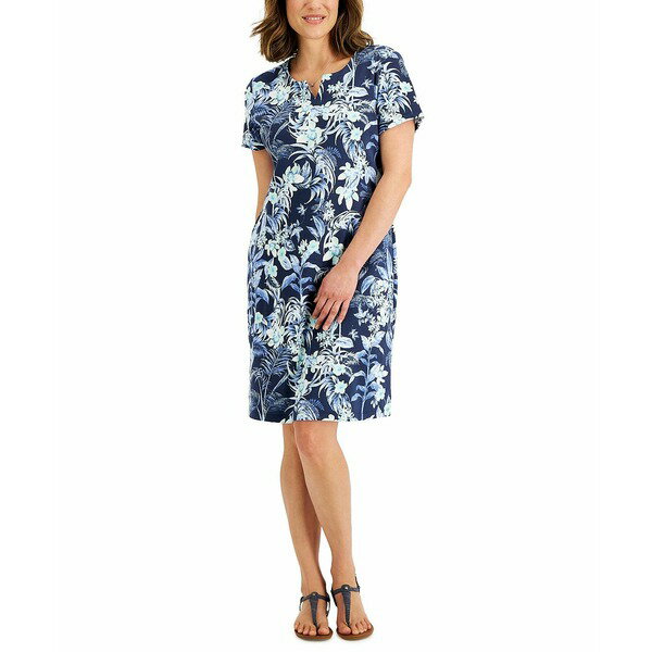 ケレンスコット レディース ワンピース トップス Women's Bali Printed Split-Neck Dress, Created for Macy's Intrepid Blue