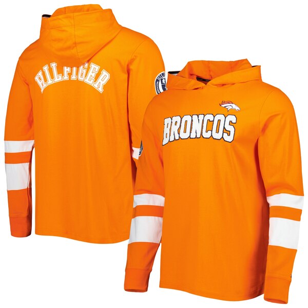 トミー ヒルフィガー メンズ Tシャツ トップス Denver Broncos Tommy Hilfiger Alex Long Sleeve Hoodie TShirt Orange/White