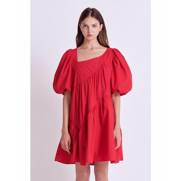 イングリッシュファクトリー レディース ワンピース トップス Women's Asymmetric Poplin Tiered Dress Raspberry