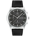 JoNC Y rv ANZT[ Men's Black Leather Strap Watch 44mm Black