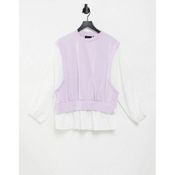 ピーシーズ レディース パーカー・スウェットシャツ アウター Pieces 2-in-1 shirt and knit vest in lilac Lilac