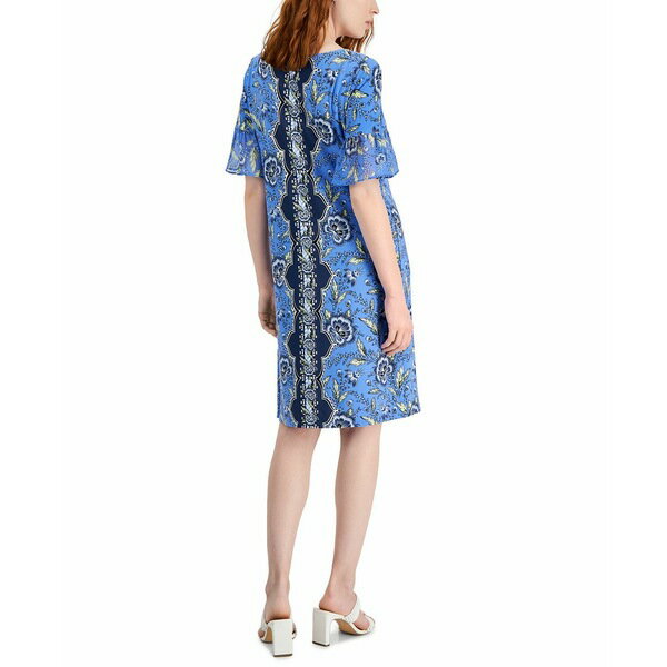 楽天astyジェイエムコレクション レディース ワンピース トップス Women's Printed Short Sleeve A-Line Dress, Created for Macy's Watery Blue Combo