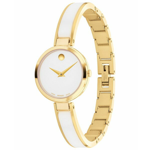 モバド モバド レディース 腕時計 アクセサリー Women's Moda Swiss Quartz White Ceramic Yellow PVD Bangle Watch 24mm Two Tone