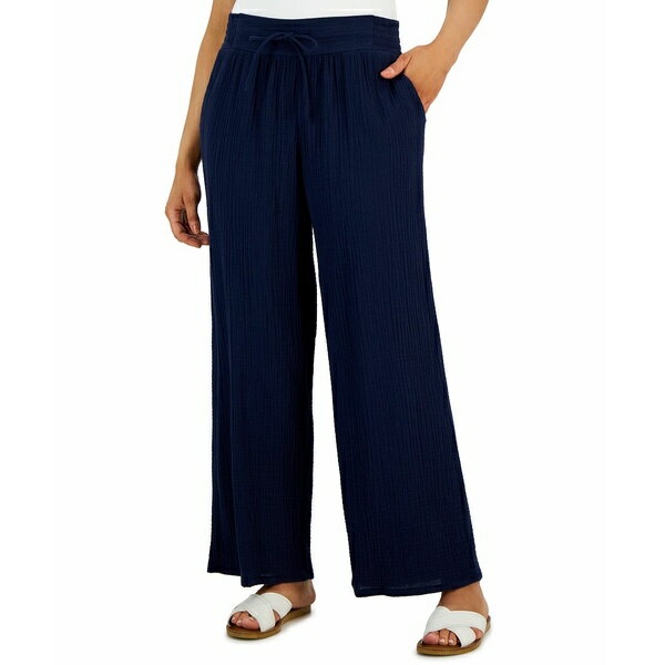 ジェイエムコレクション レディース カジュアルパンツ ボトムス Women 039 s Wide Leg Gauze Pants, Created for Macy 039 s Intrepid Blue