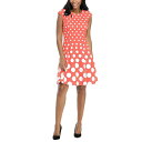 h^CX fB[X s[X gbvX Women's Printed Fit & Flare Dress Coral/White