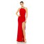ޥå ǥ ԡ ȥåץ Women's Ieena Rhinestone Accents Detail High Slit Halter Gown Red