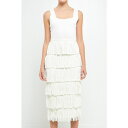 GhX[Y fB[X s[X gbvX Women's Knit Fringe Midi Dress Cream