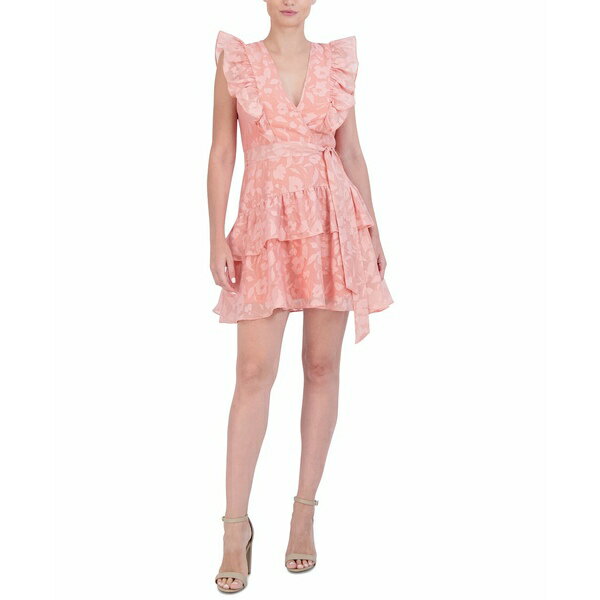 ランドリーバイシェリーシーガル レディース ワンピース トップス Women's Printed Flutter-Sleeve Wrap Mini Dress Pink Rose