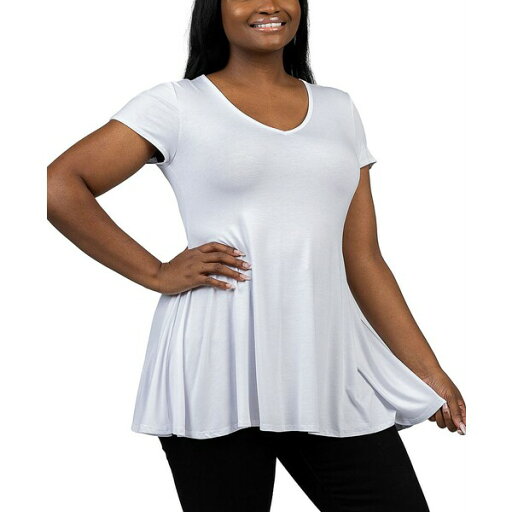 24セブンコンフォート レディース Tシャツ トップス Plus Size Short Sleeve V-Neck Tunic Top White 24セブンコンフォート レディース Tシャツ トップス Plus Size Short Sleeve V-Neck Tunic Top White
