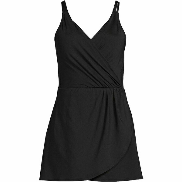 ランズエンド レディース ワンピース トップス Women's Chlorine Resistant Tulip Wrap Swim Dress One Piece Swimsuit Black