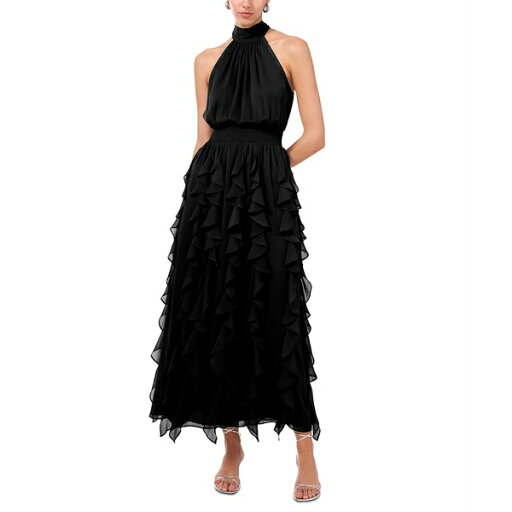 ワンステイト レディース ワンピース トップス Women's Sleeveless Ruffled Halter Maxi Dress Rich Black ワンステイト レディース ワンピース トップス Women's Sleeveless Ruffled Halter Maxi Dress Rich Black