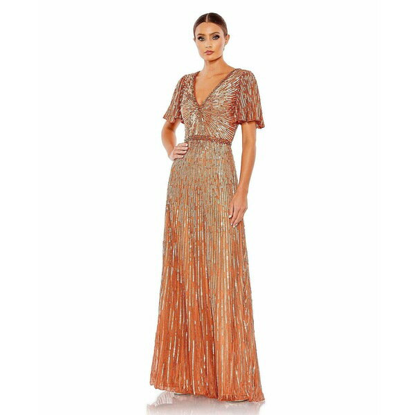 マックダガル レディース ワンピース トップス Women's Embellished V Neck Butterfly Sleeve Column Gown Copper