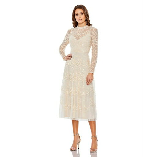 マックダガル レディース ワンピース トップス Women's Sequined Illusion High Neck Long Sleeve Midi Dress Nude マックダガル レディース ワンピース トップス Women's Sequined Illusion High Neck Long Sleeve Midi Dress Nude